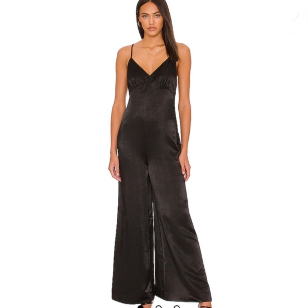 WeWoreWhat Never Worn Black Satin Jumpsuit